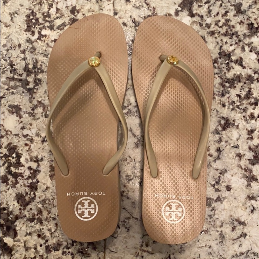 Tan Rubber Tory Burch Flip Flops
